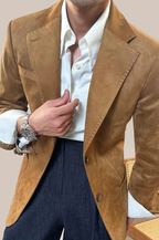 Men’s Vintage Suede Blazer – Slim Fit Business Casual Neapolitan Jacket