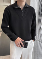 Men's Fake Two-Piece Semi-Zip Sweater - Solid Color Long Sleeve Knitwear for Autumn/Winter