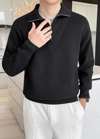 Men's Fake Two-Piece Semi-Zip Sweater - Solid Color Long Sleeve Knitwear for Autumn/Winter