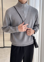 Men's Fake Two-Piece Semi-Zip Sweater - Solid Color Long Sleeve Knitwear for Autumn/Winter