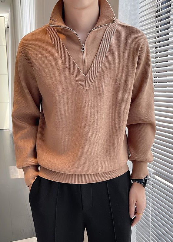 Men's Fake Two-Piece Semi-Zip Sweater - Solid Color Long Sleeve Knitwear for Autumn/Winter