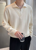 Men's Fake Two-Piece Semi-Zip Sweater - Solid Color Long Sleeve Knitwear for Autumn/Winter