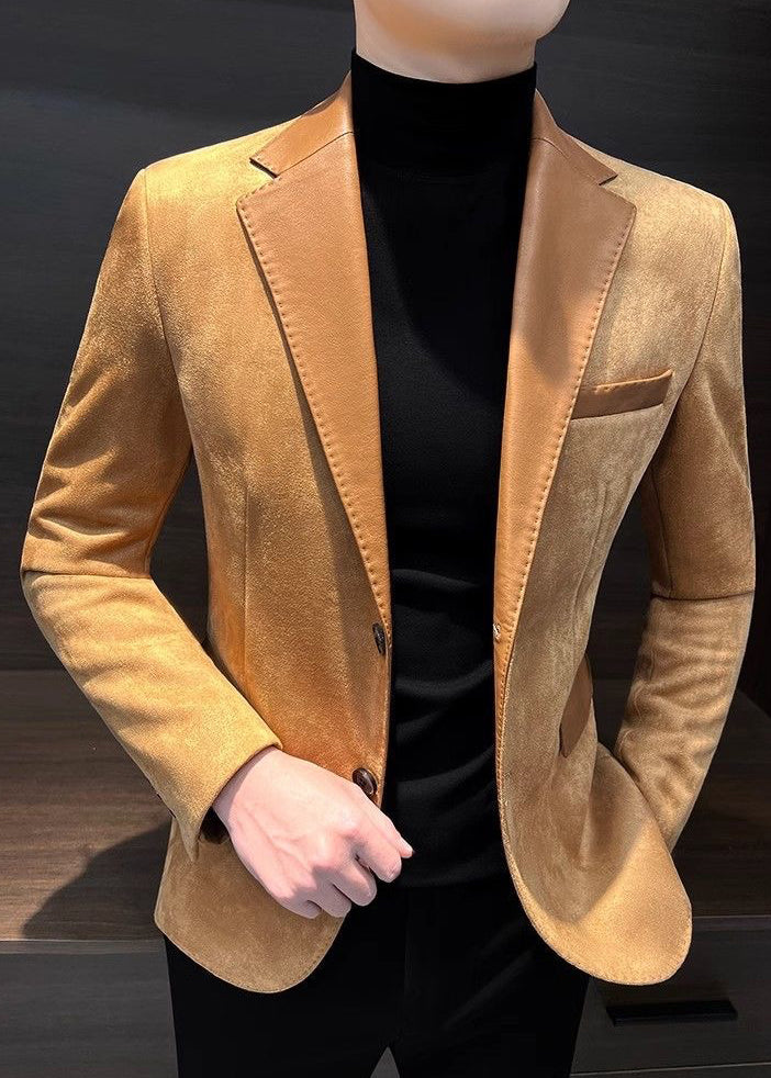 Men’s Suede-Look Casual Blazer – Luxe Autumn & Winter Street Elegance