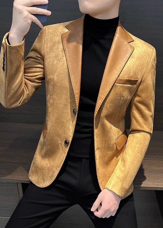 Men’s Suede-Look Casual Blazer – Luxe Autumn & Winter Street Elegance