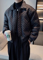 Men’s Quilted Collar Cotton Jacket — Winter Premium Short Puffer, Lightweight Luxe Moto-Style Coat