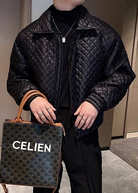 Men’s Quilted Collar Cotton Jacket — Winter Premium Short Puffer, Lightweight Luxe Moto-Style Coat