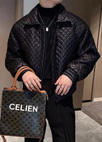 Men’s Quilted Collar Cotton Jacket — Winter Premium Short Puffer, Lightweight Luxe Moto-Style Coat