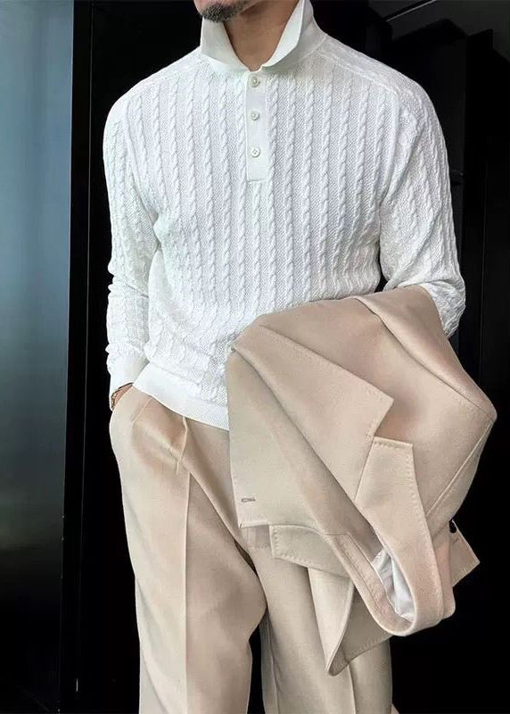 Men's "Old Money" Aesthetic Polo-Collar Cable Knit Sweater - Premium Merino Wool Blend