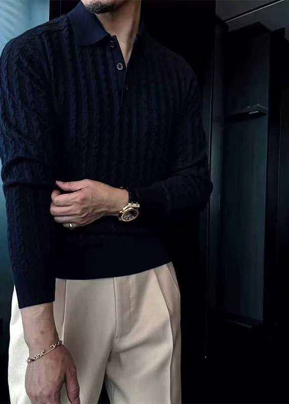 Men's "Old Money" Aesthetic Polo-Collar Cable Knit Sweater - Premium Merino Wool Blend