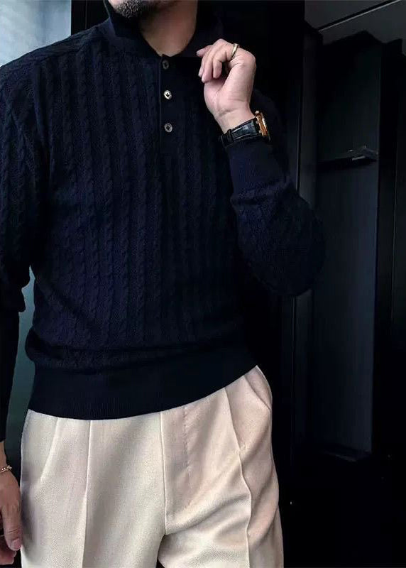 Men's "Old Money" Aesthetic Polo-Collar Cable Knit Sweater - Premium Merino Wool Blend