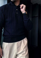 Men's "Old Money" Aesthetic Polo-Collar Cable Knit Sweater - Premium Merino Wool Blend