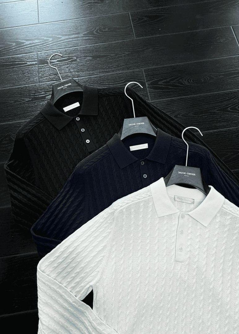 Men's "Old Money" Aesthetic Polo-Collar Cable Knit Sweater - Premium Merino Wool Blend