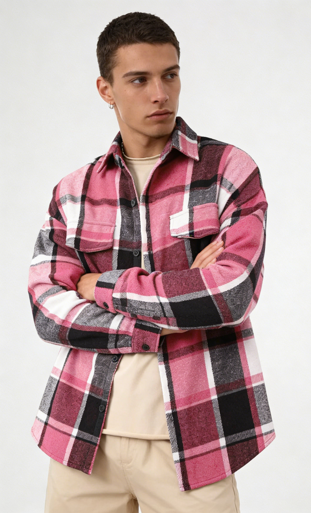 Plaid Brushed Lapel Shirt