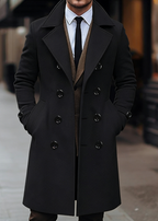 Men’s Classic Double-Breasted Wool Blend Overcoat – Mid-Length Tailored Winter Trench