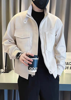 Men’s Suede-Touch Stand Collar Workwear Jacket – Trendy Street Style Spring/Fall Outerwear