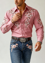 Men's Western Floral Heritage Slim-Fit Shirt - Premium 4-Way Stretch