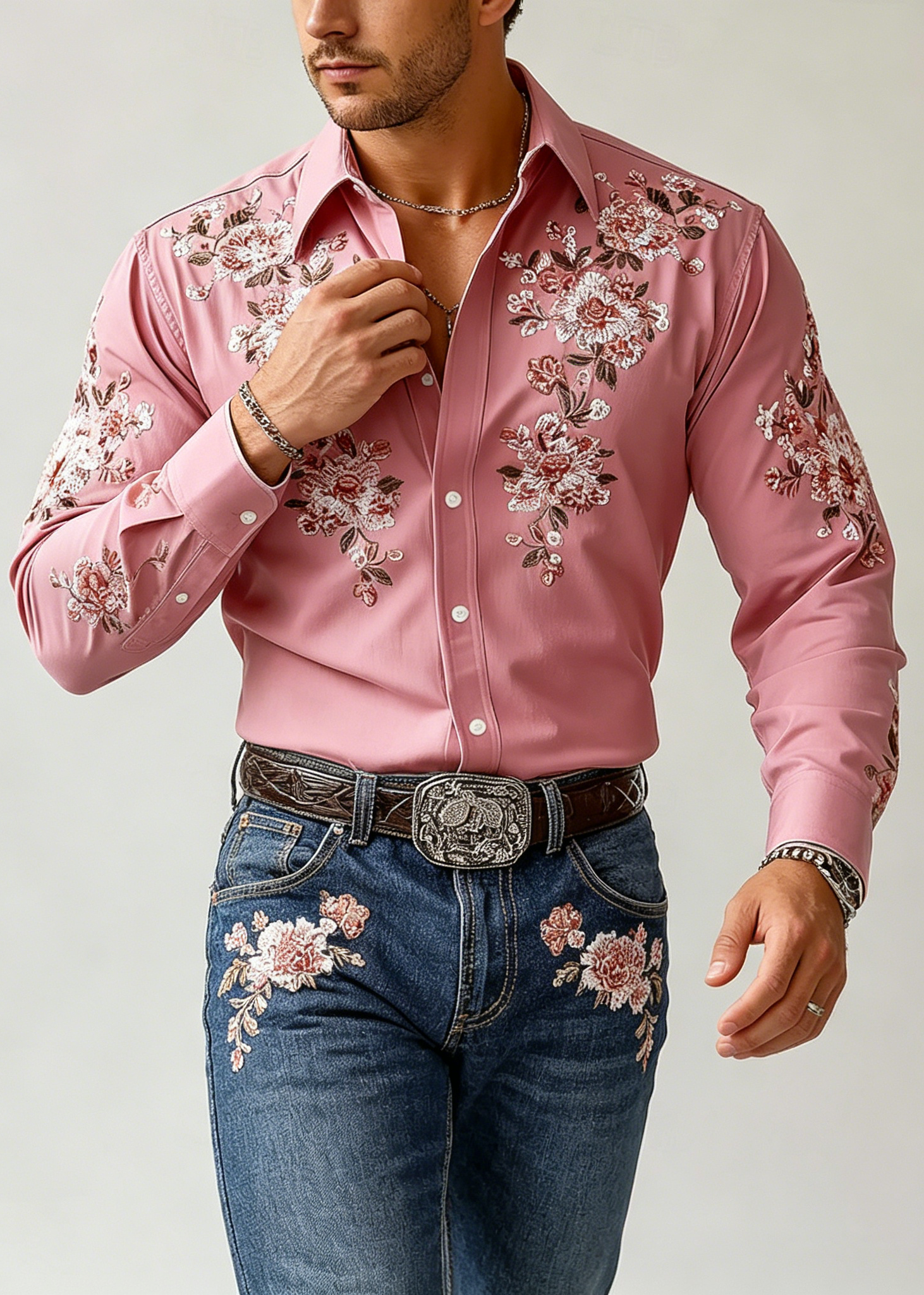 Men's Western Floral Heritage Slim-Fit Shirt - Premium 4-Way Stretch