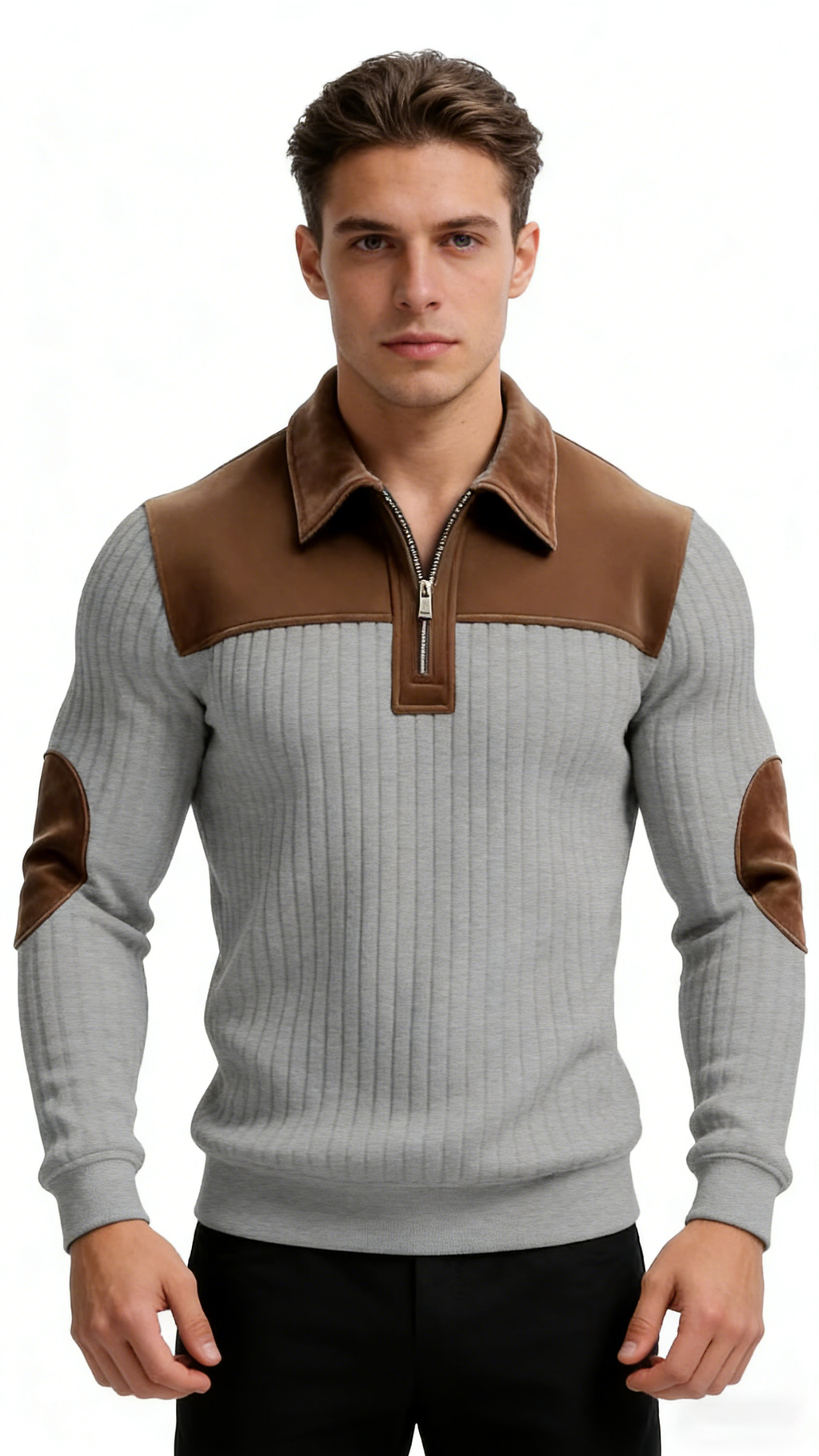 Men’s Half-Zip Lapel Pullover Sweatshirt