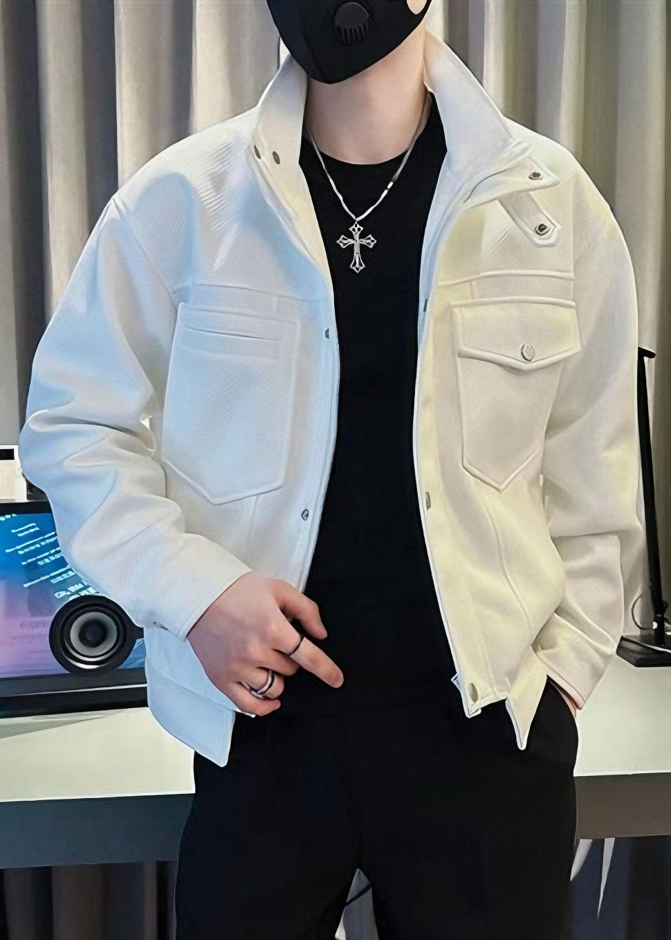 Men’s Suede-Touch Stand Collar Workwear Jacket – Trendy Street Style Spring/Fall Outerwear