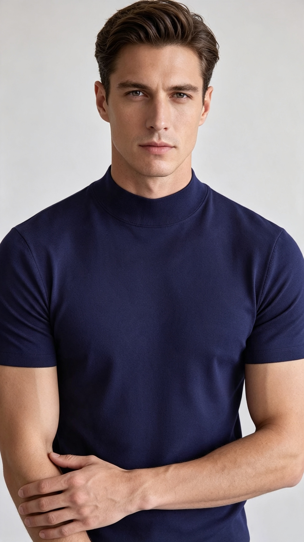 Men's Premium Mock Neck Fitted Short-Sleeve Base T-Shirt