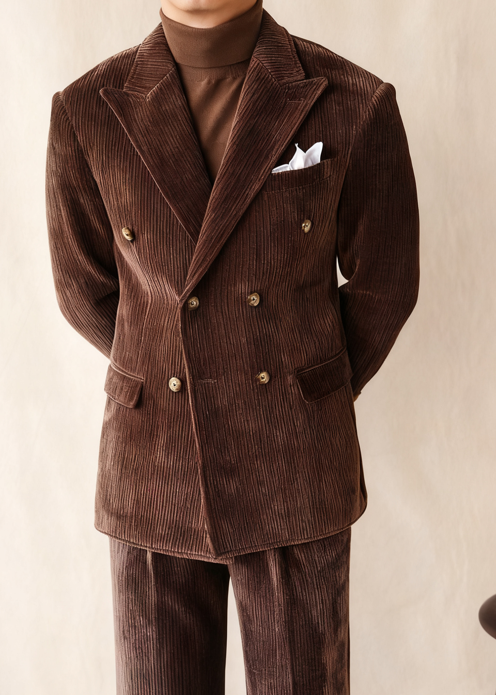 Naples Double-Breasted Corduroy Suit Jacket for Men – Winter Business & Casual Italian Lapel