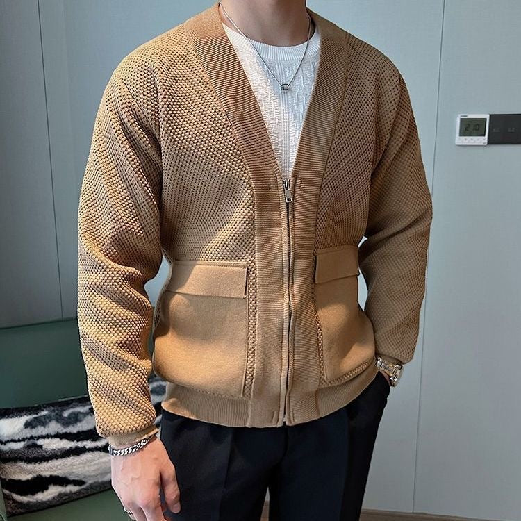 Zipper Pocket Knit Cardigan Jacket