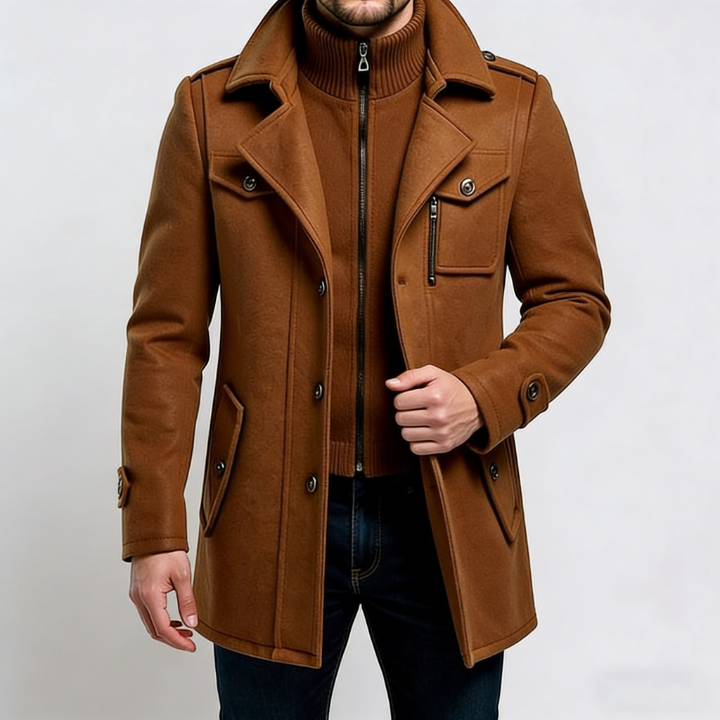 Men’s Winter Wool Blend Double‑Collar Overcoat – Business & Everyday Cold‑Weather Coat