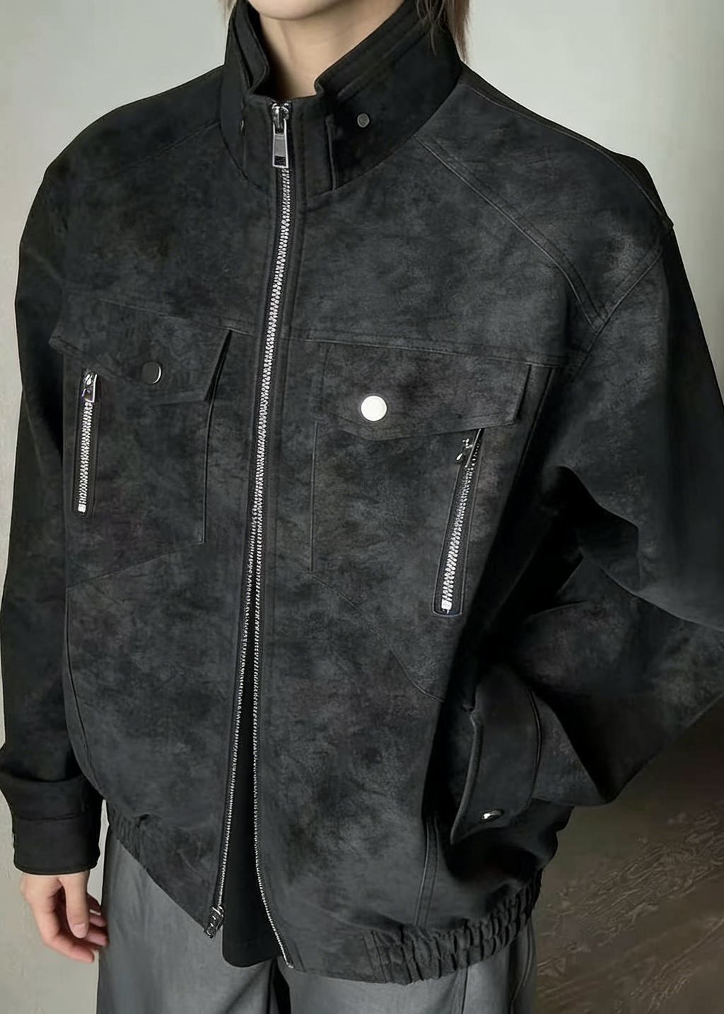 Men’s Casual Moto-Style Faux Leather Jacket – Stand Collar Spring/Autumn Trend Coat