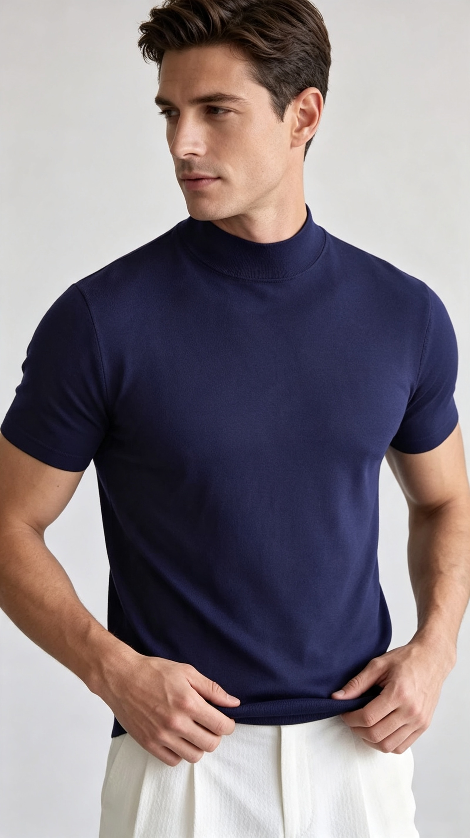 Men's Premium Mock Neck Fitted Short-Sleeve Base T-Shirt