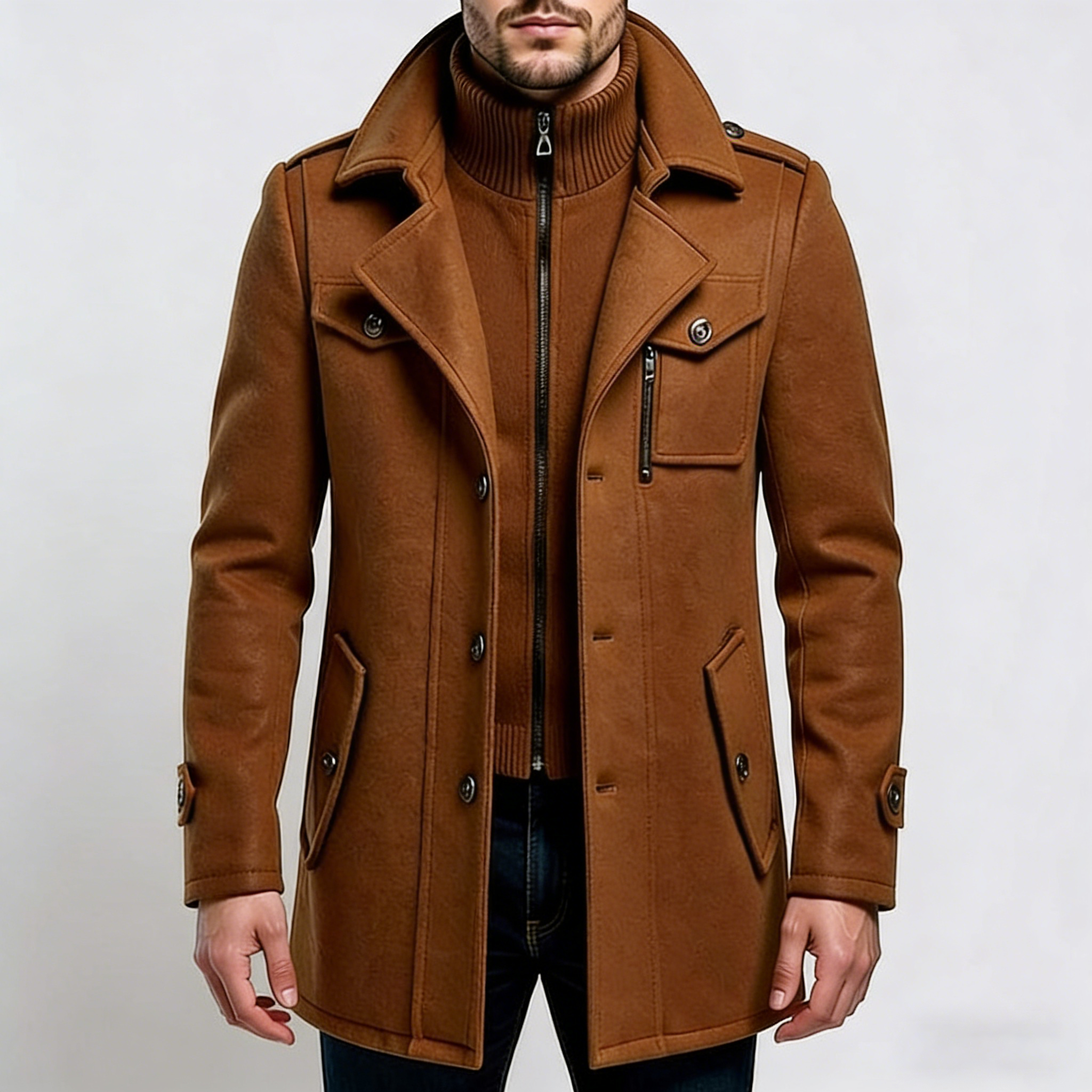 Men’s Winter Wool Blend Double‑Collar Overcoat – Business & Everyday Cold‑Weather Coat