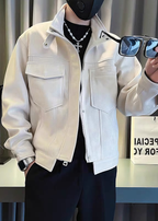 Men’s Suede-Touch Stand Collar Workwear Jacket – Trendy Street Style Spring/Fall Outerwear