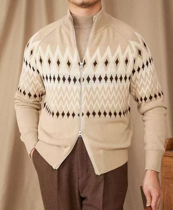 Fair Isle Knit Zip Cardigan