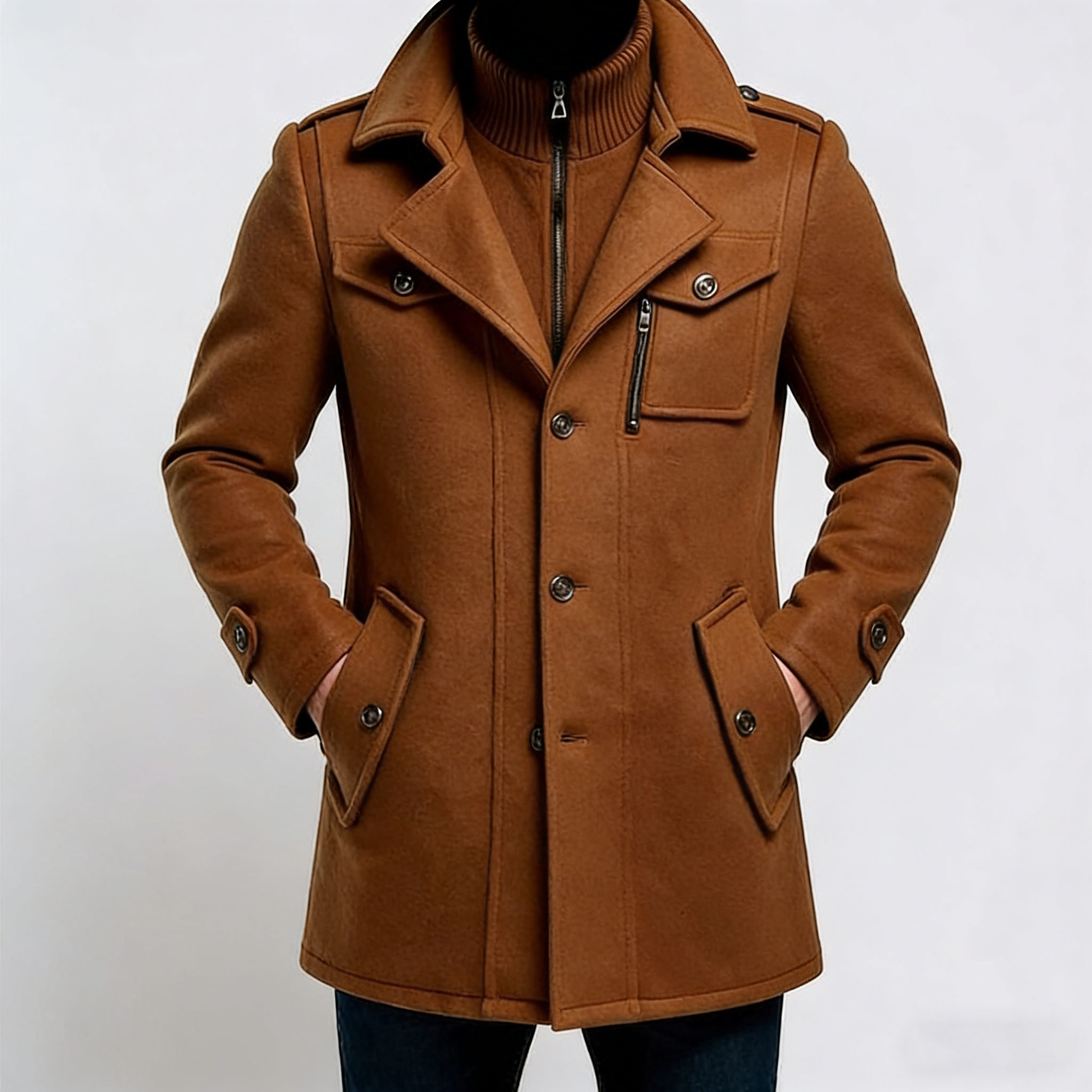 Men’s Winter Wool Blend Double‑Collar Overcoat – Business & Everyday Cold‑Weather Coat