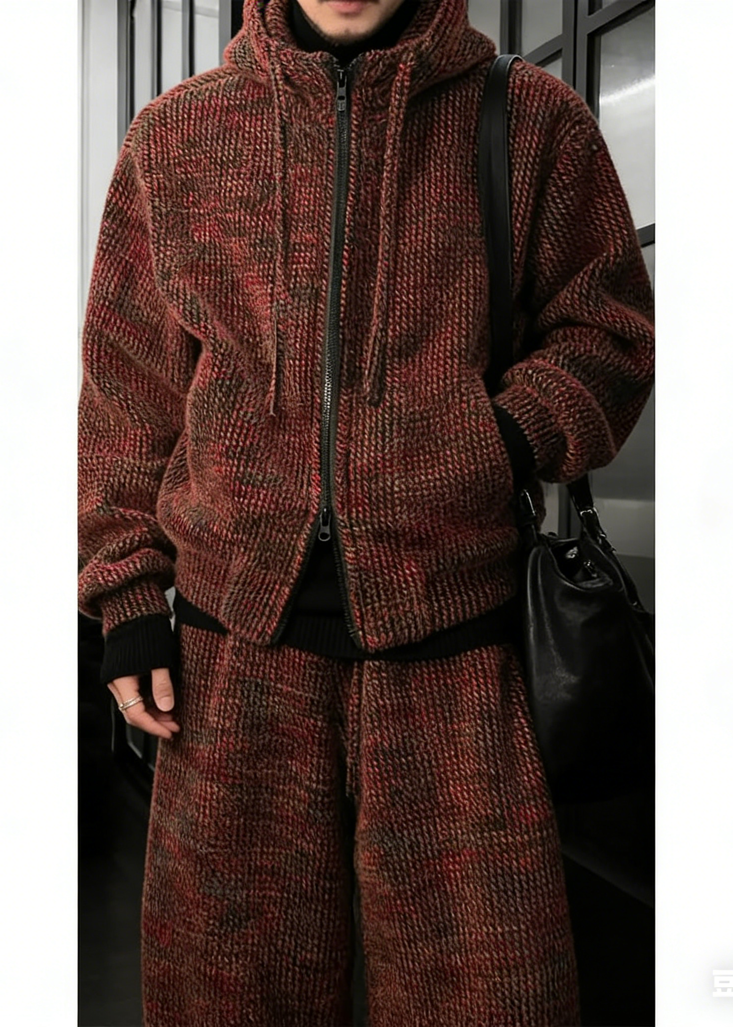 Vintage Vibes Chunky Knit Co-ord Set - Hooded Sweater & Wide Leg Pants