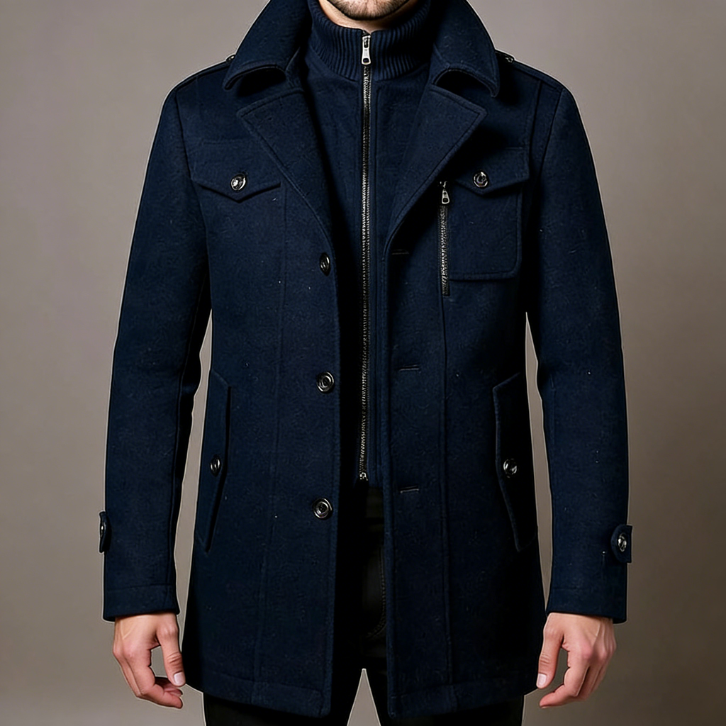 Men’s Winter Wool Blend Double‑Collar Overcoat – Business & Everyday Cold‑Weather Coat