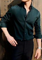 Men’s Premium Striped V-Neck Stand Collar Shirt — Elegant Modern Fit for Business & Leisure