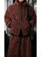 Vintage Vibes Chunky Knit Co-ord Set - Hooded Sweater & Wide Leg Pants