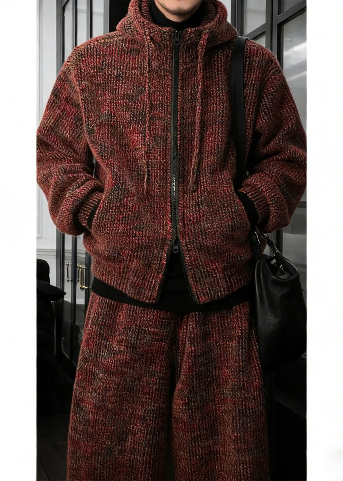 Vintage Vibes Chunky Knit Co-ord Set - Hooded Sweater & Wide Leg Pants