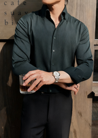 Men’s Premium Striped V-Neck Stand Collar Shirt — Elegant Modern Fit for Business & Leisure