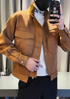 Men’s Suede-Touch Stand Collar Workwear Jacket – Trendy Street Style Spring/Fall Outerwear