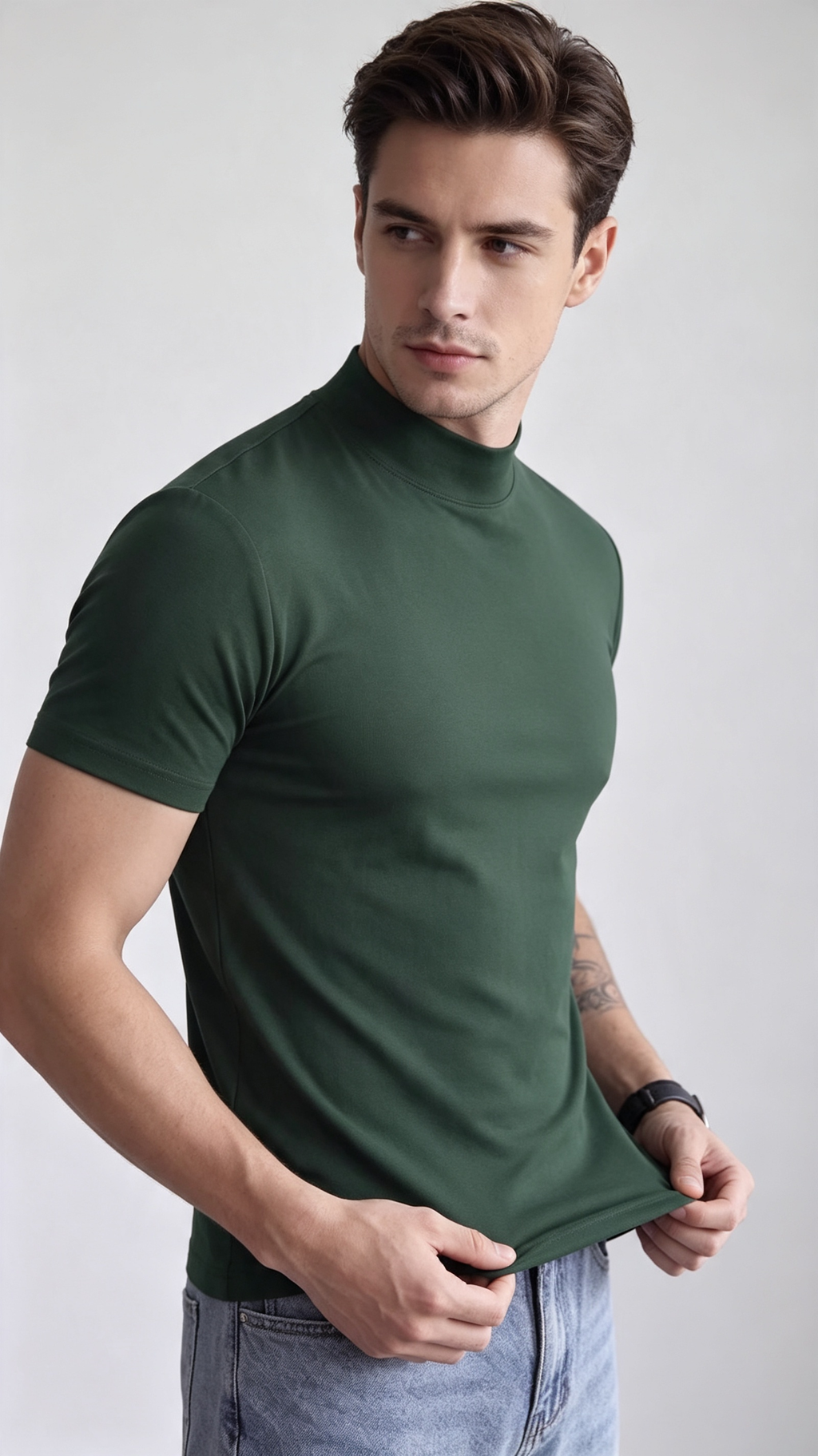 Men's Premium Mock Neck Fitted Short-Sleeve Base T-Shirt