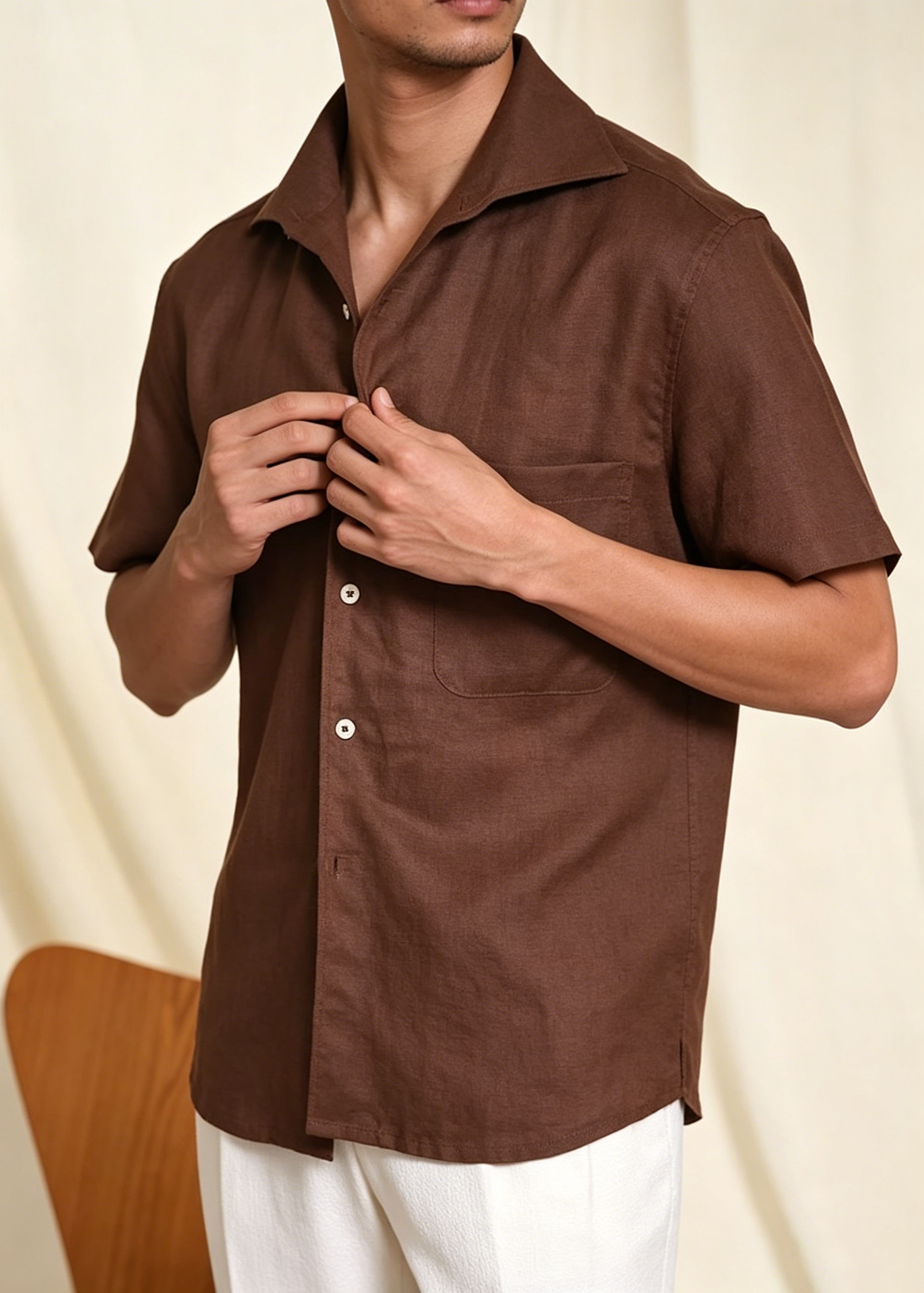 Men's Italian Vintage Linen Cotton Shirt | Lightweight Breathable One-Piece Camp Collar Resort Wear
