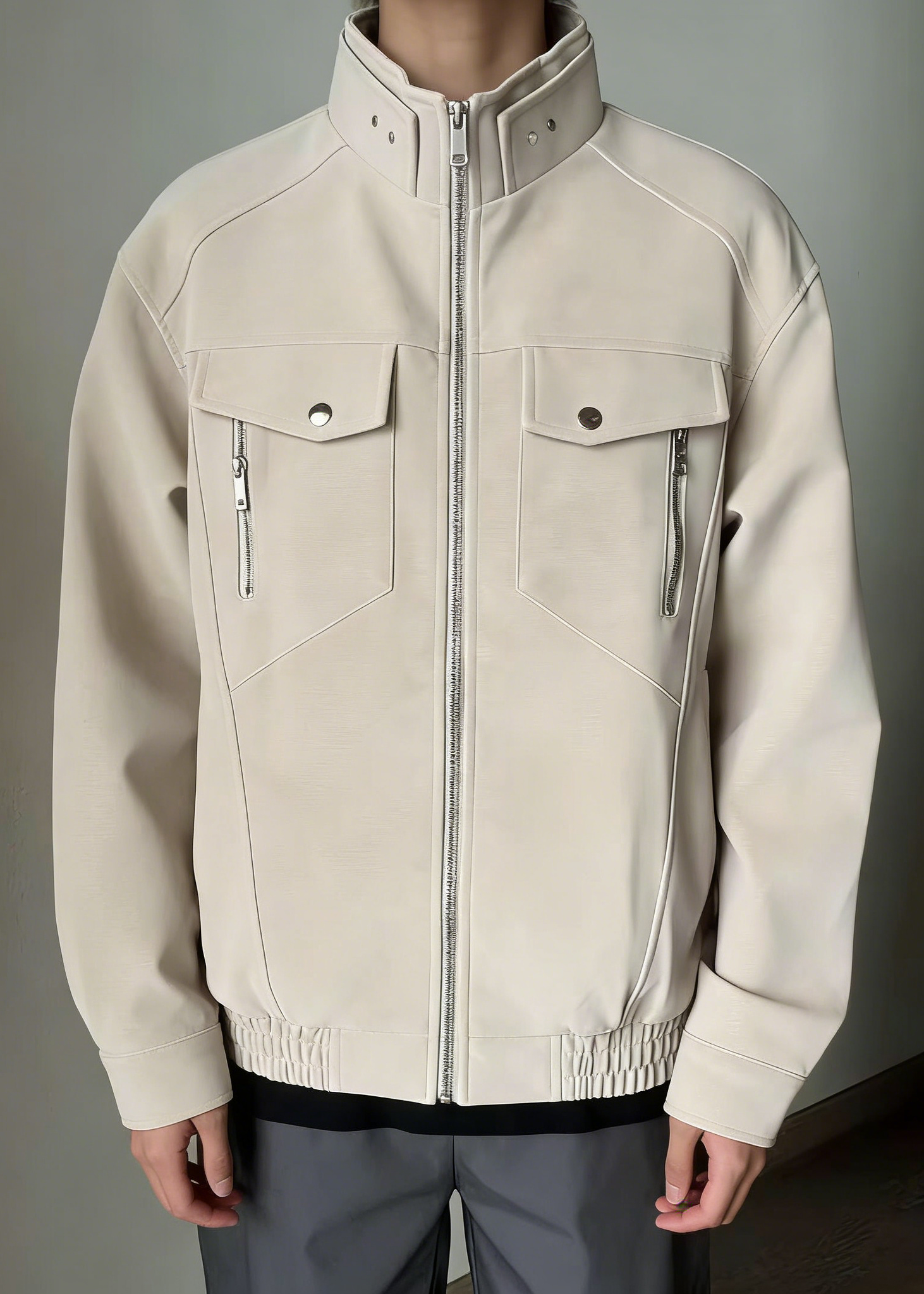 Men’s Casual Moto-Style Faux Leather Jacket – Stand Collar Spring/Autumn Trend Coat