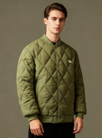 Diamond Quilted Stand-Collar Baseball Jacket