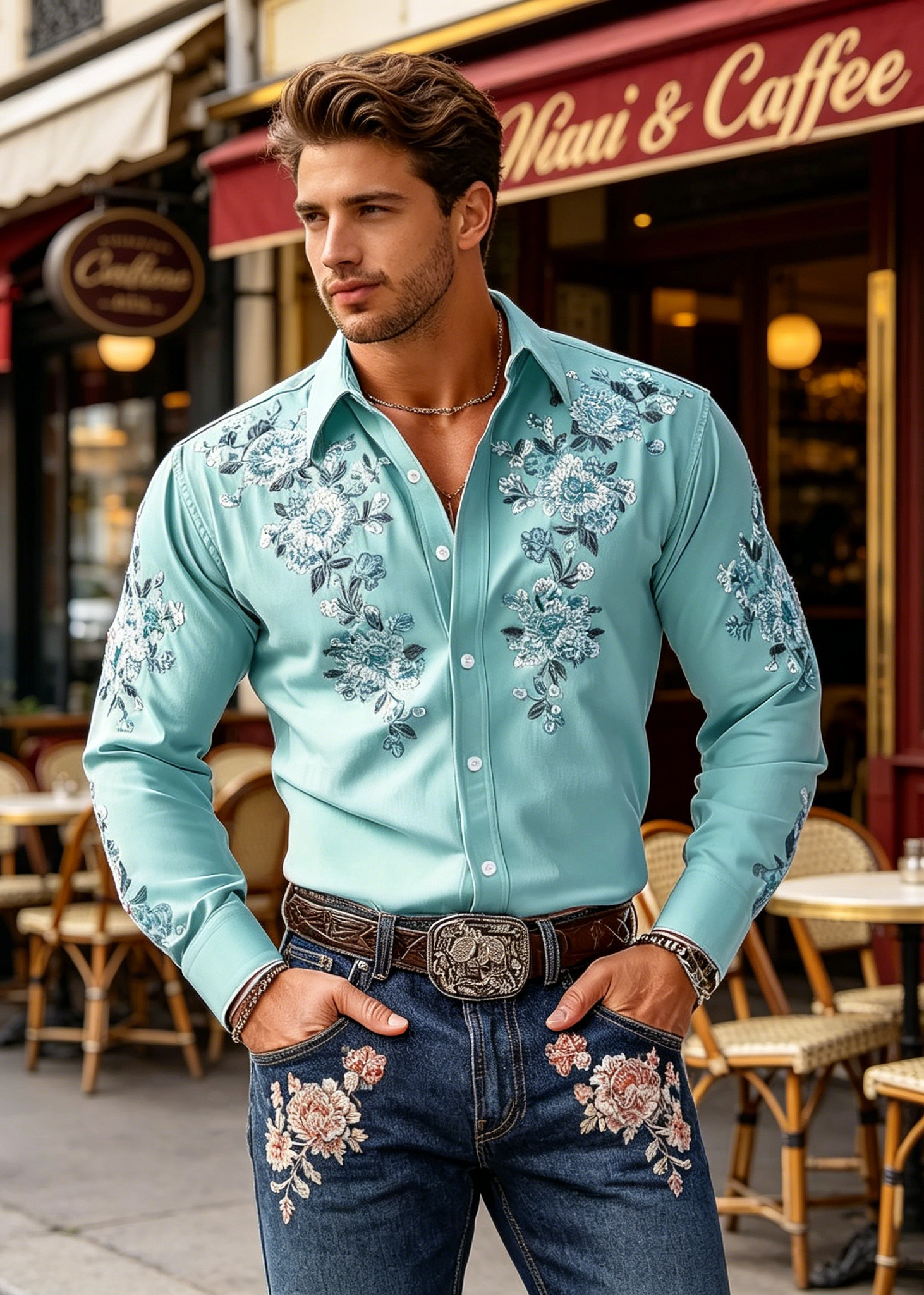 Men's Western Floral Heritage Slim-Fit Shirt - Premium 4-Way Stretch