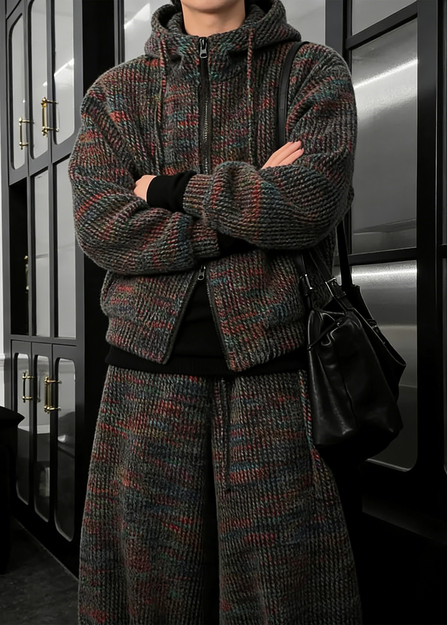 Vintage Vibes Chunky Knit Co-ord Set - Hooded Sweater & Wide Leg Pants