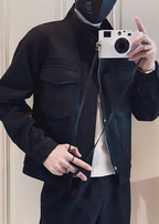 Men’s Suede-Touch Stand Collar Workwear Jacket – Trendy Street Style Spring/Fall Outerwear