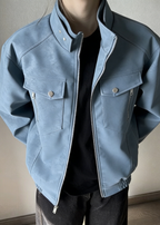 Men’s Casual Moto-Style Faux Leather Jacket – Stand Collar Spring/Autumn Trend Coat