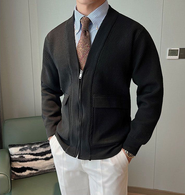 Zipper Pocket Knit Cardigan Jacket