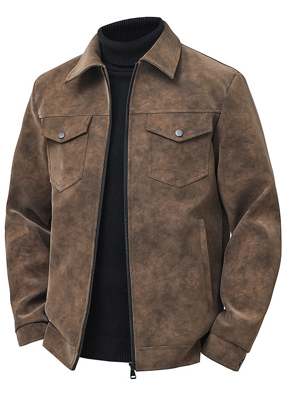 Men’s Retro PU Leather Shirt Jacket – Casual American Workwear Style
